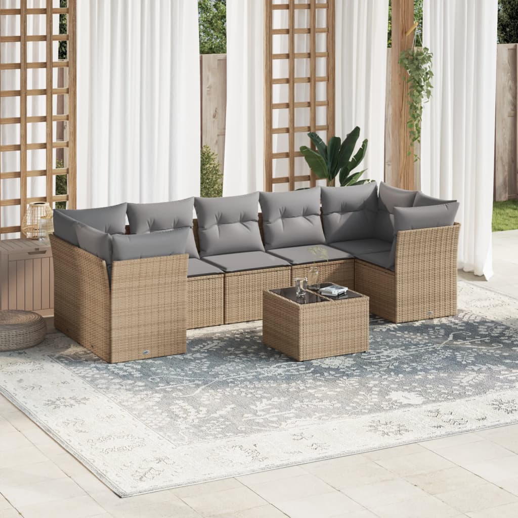 vidaXL 8-piece Lounge Set with Cushions Poly Rattan Black