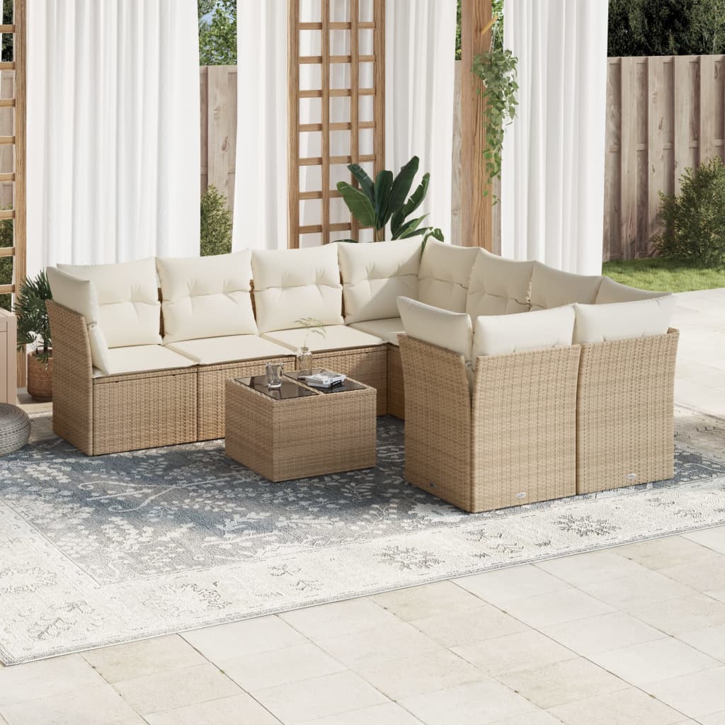 vidaXL 9-piece Poly Rattan Lounge Set with Cushions Black