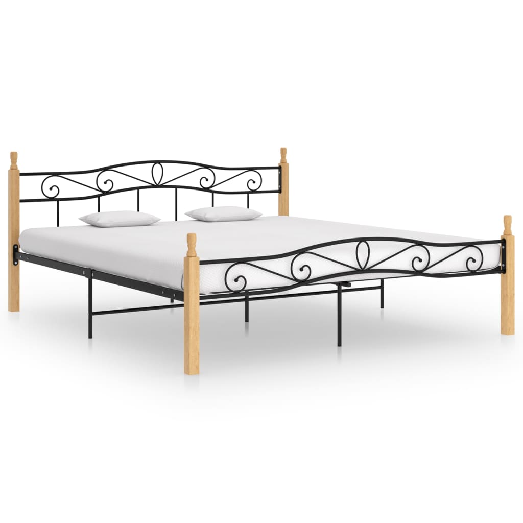 vidaXL Bed frame metal and solid oak black 200x200 cm