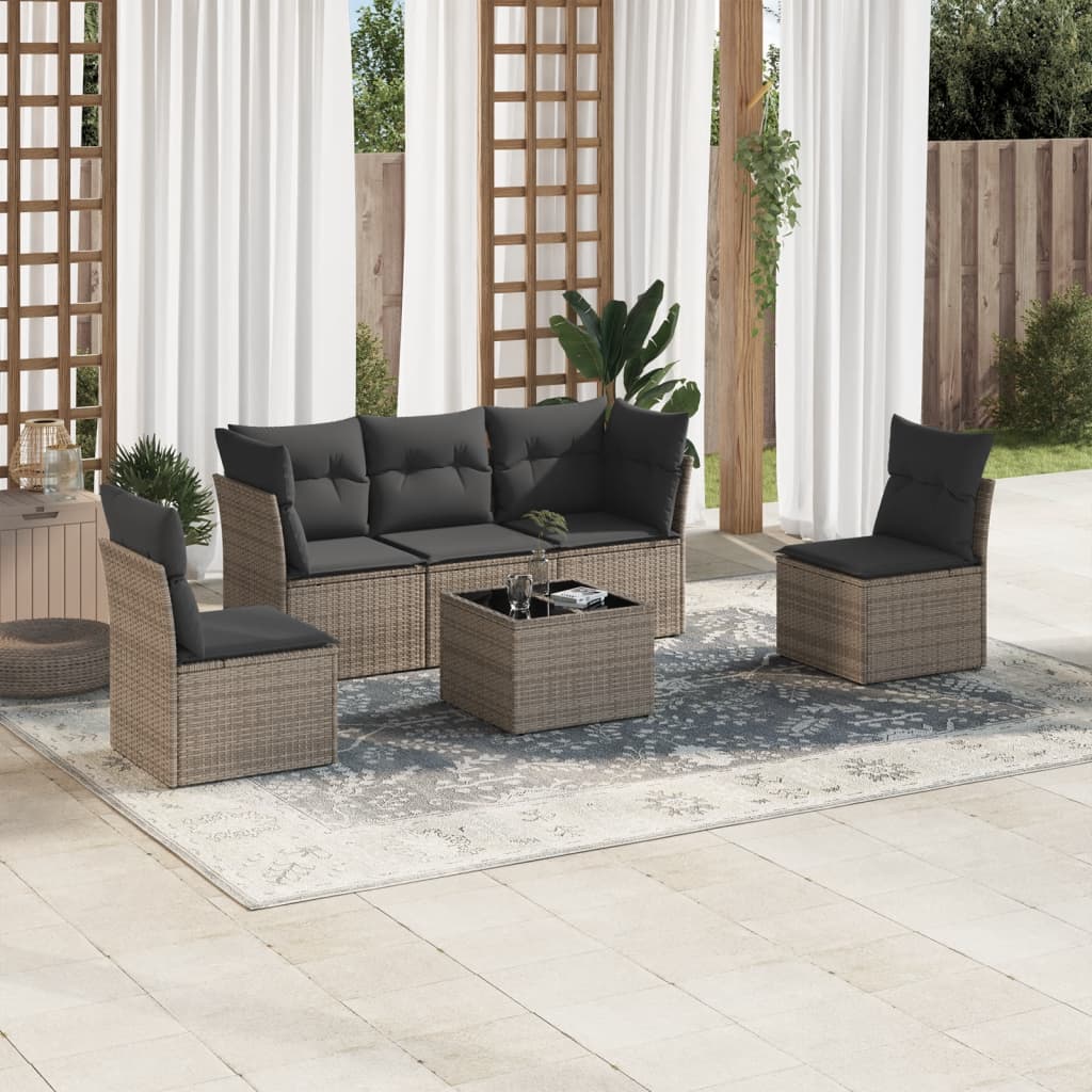 vidaXL 5-piece Lounge Set with Cushions Poly Rattan Black