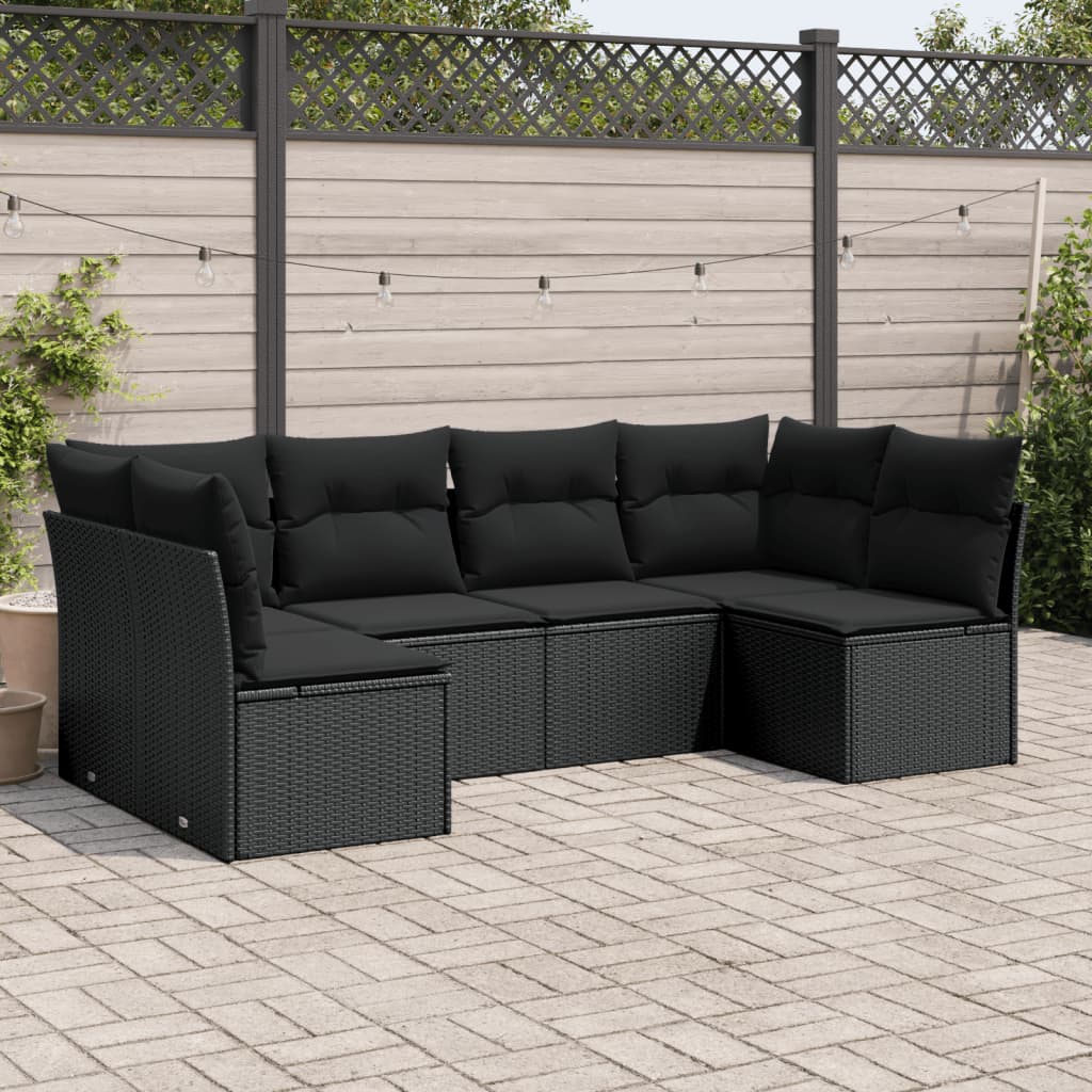 vidaXL 6-Piece Lounge Set with Cushions Poly Rattan Black