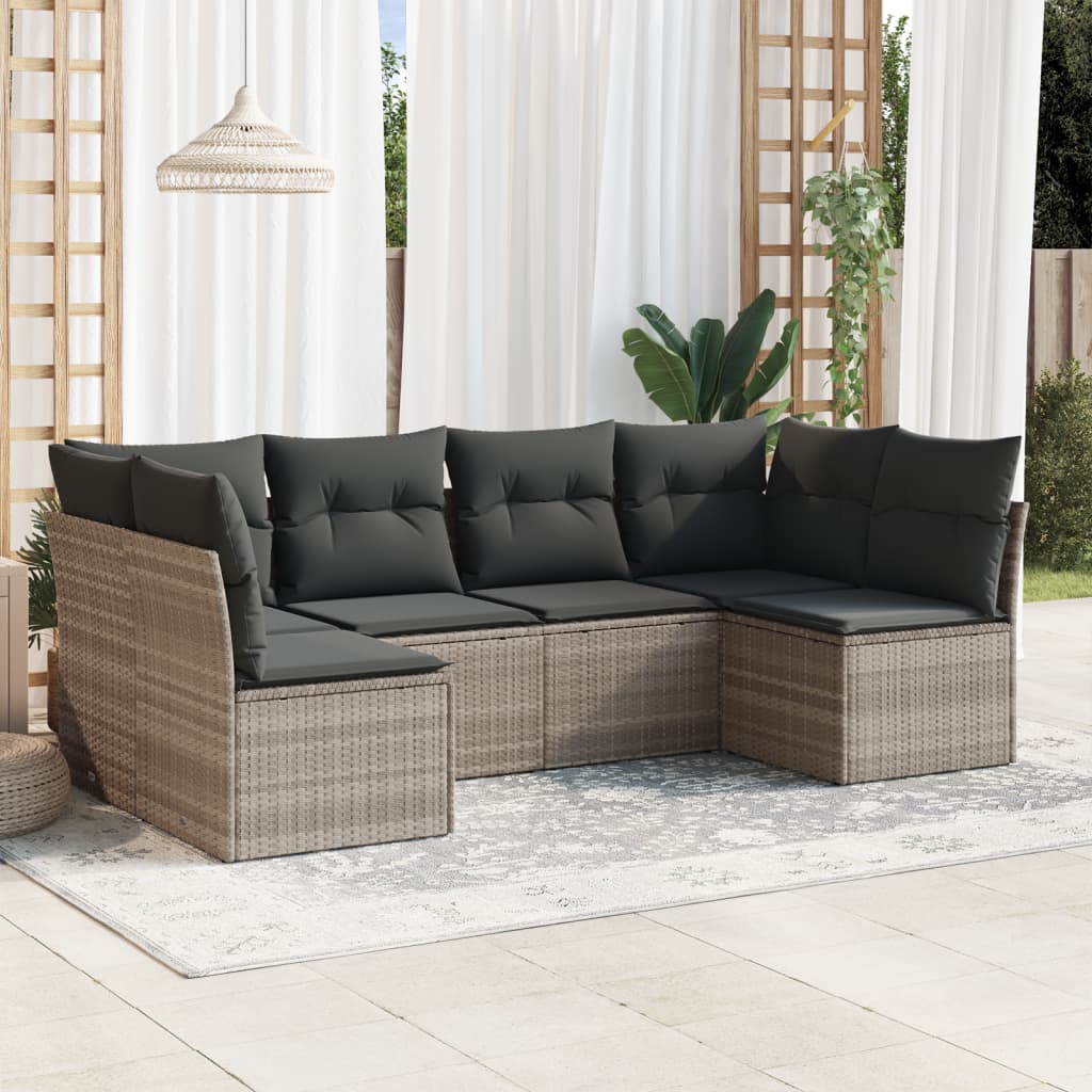 vidaXL 6-Piece Lounge Set with Cushions Poly Rattan Black