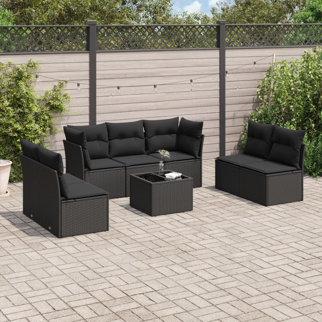 vidaXL 7-Piece Lounge Set with Cushions Poly Rattan Black