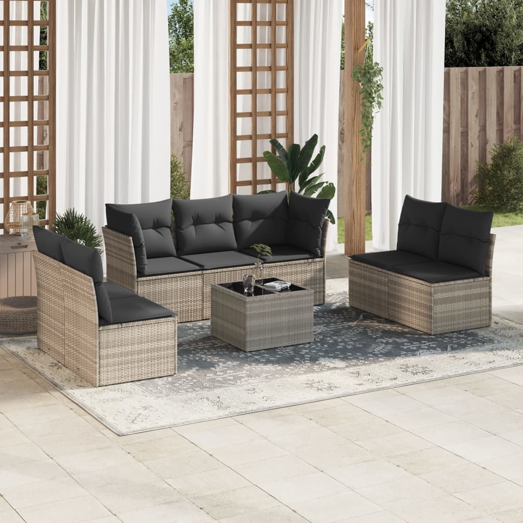 vidaXL 7-Piece Lounge Set with Cushions Poly Rattan Black