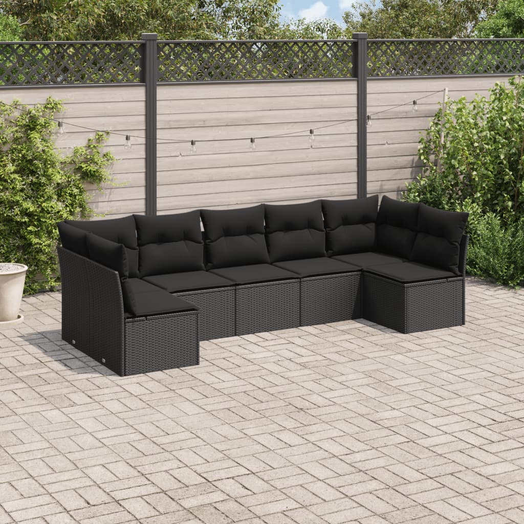 vidaXL 7-Piece Lounge Set with Cushions Poly Rattan Black