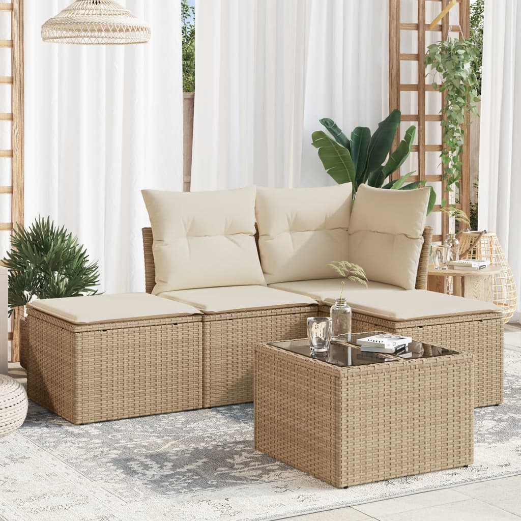 vidaXL 4-Piece Poly Rattan Lounge Set with Cushions Black