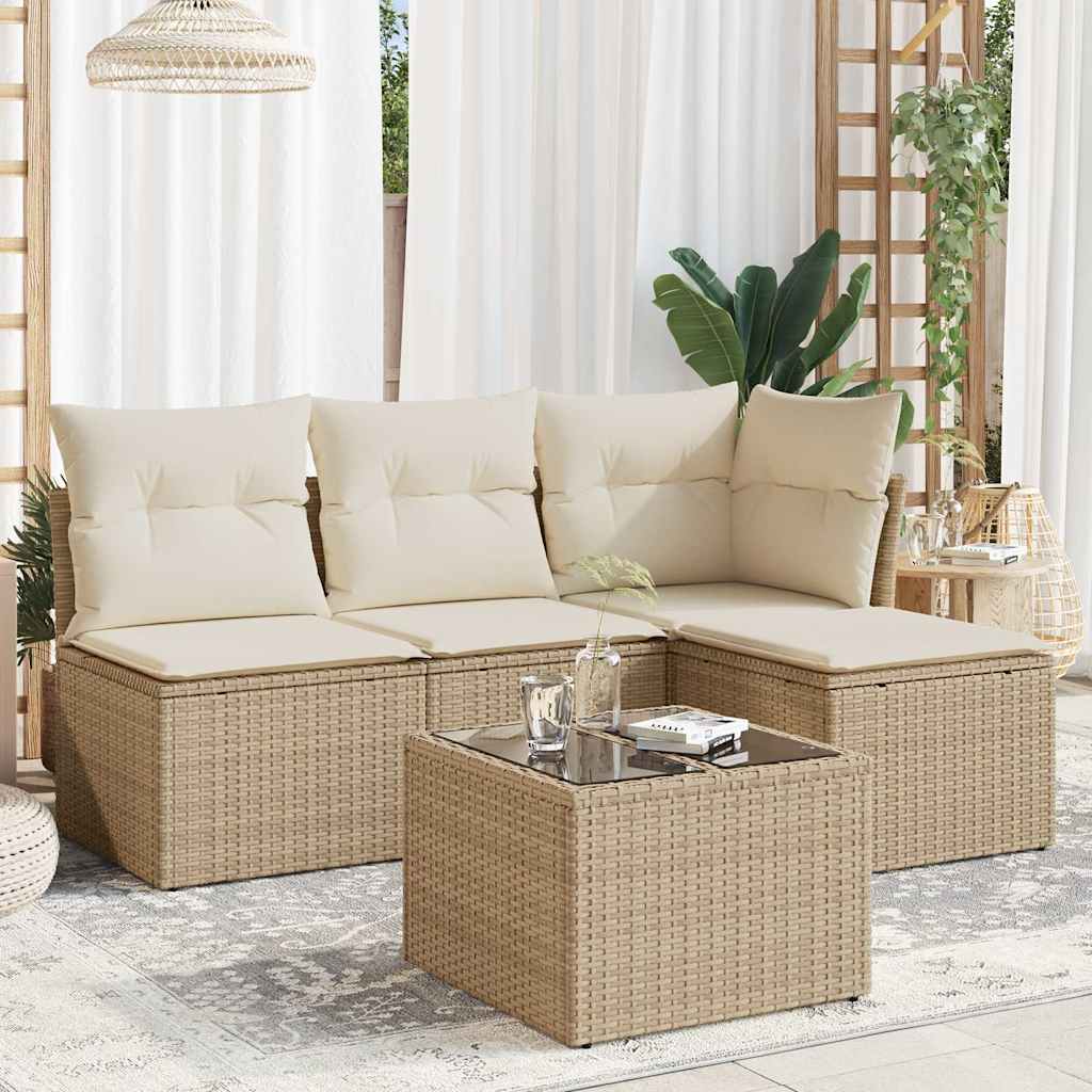 vidaXL 4-Piece Poly Rattan Lounge Set with Cushions Black