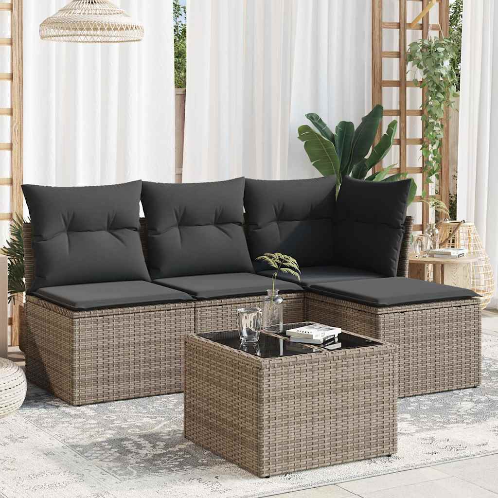 vidaXL 4-Piece Poly Rattan Lounge Set with Cushions Black