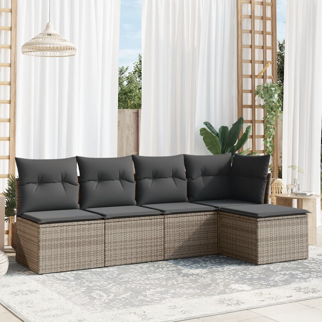 vidaXL 5-piece Lounge Set with Cushions Poly Rattan Black