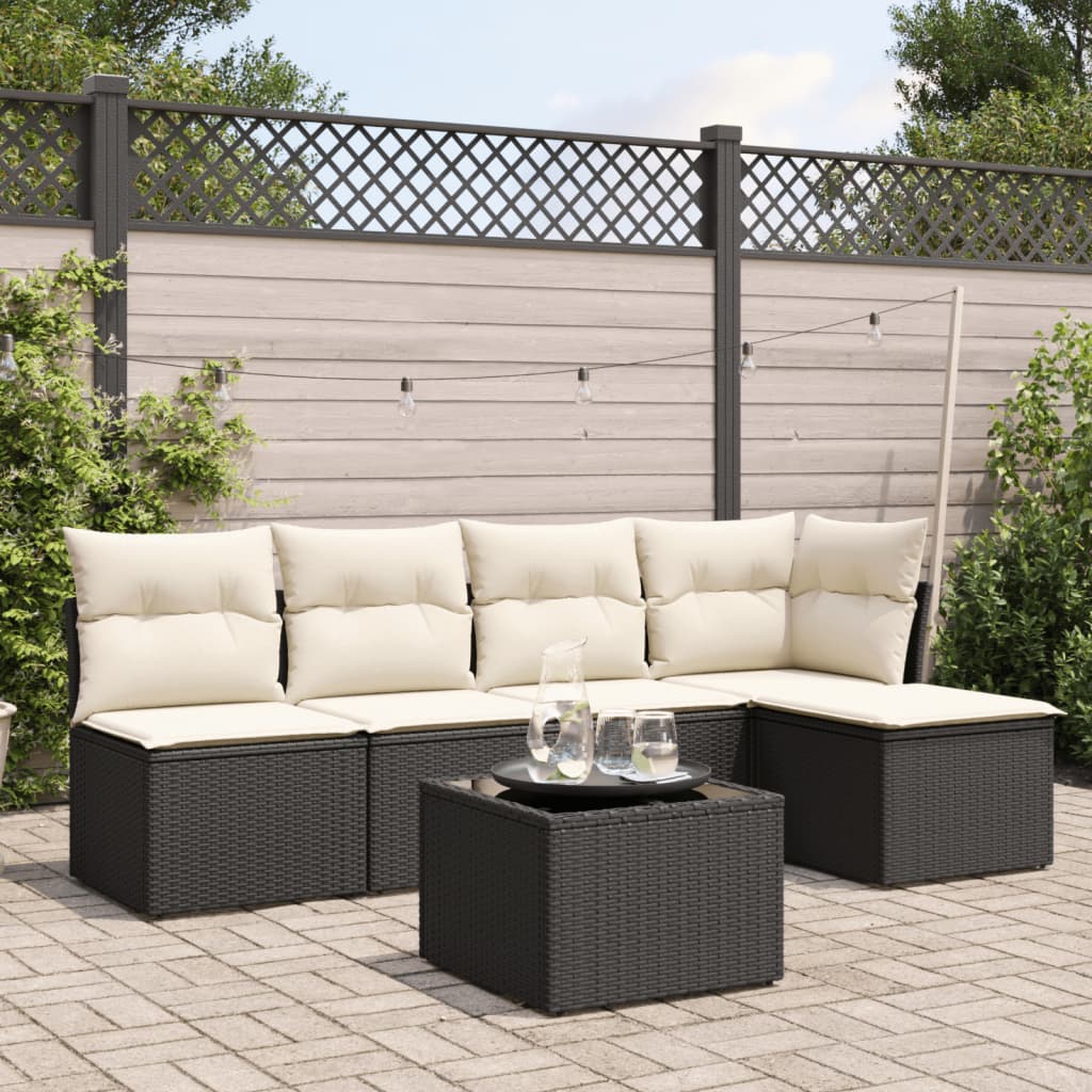 vidaXL 5-piece Lounge Set with Cushions Poly Rattan Black