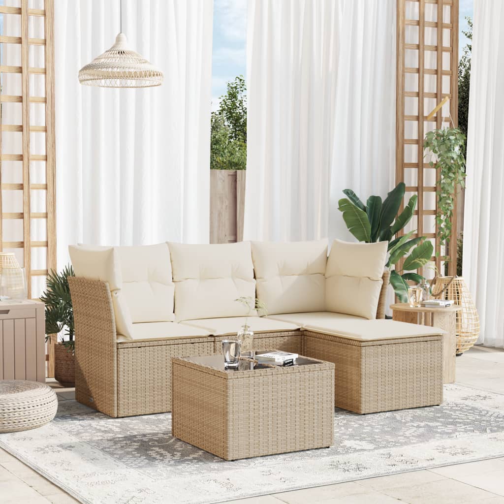 vidaXL 4-Piece Poly Rattan Lounge Set with Cushions Black