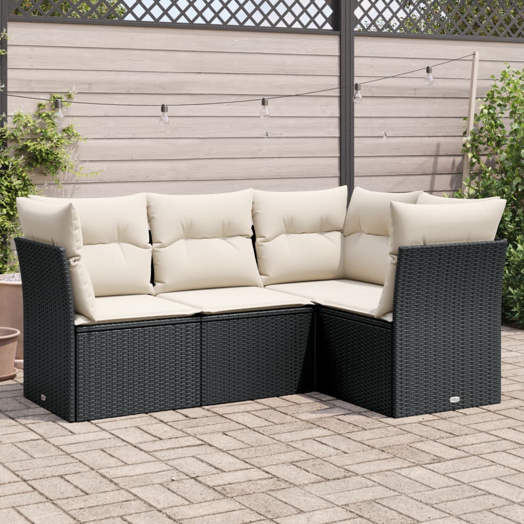 vidaXL 4-Piece Poly Rattan Lounge Set with Cushions Black