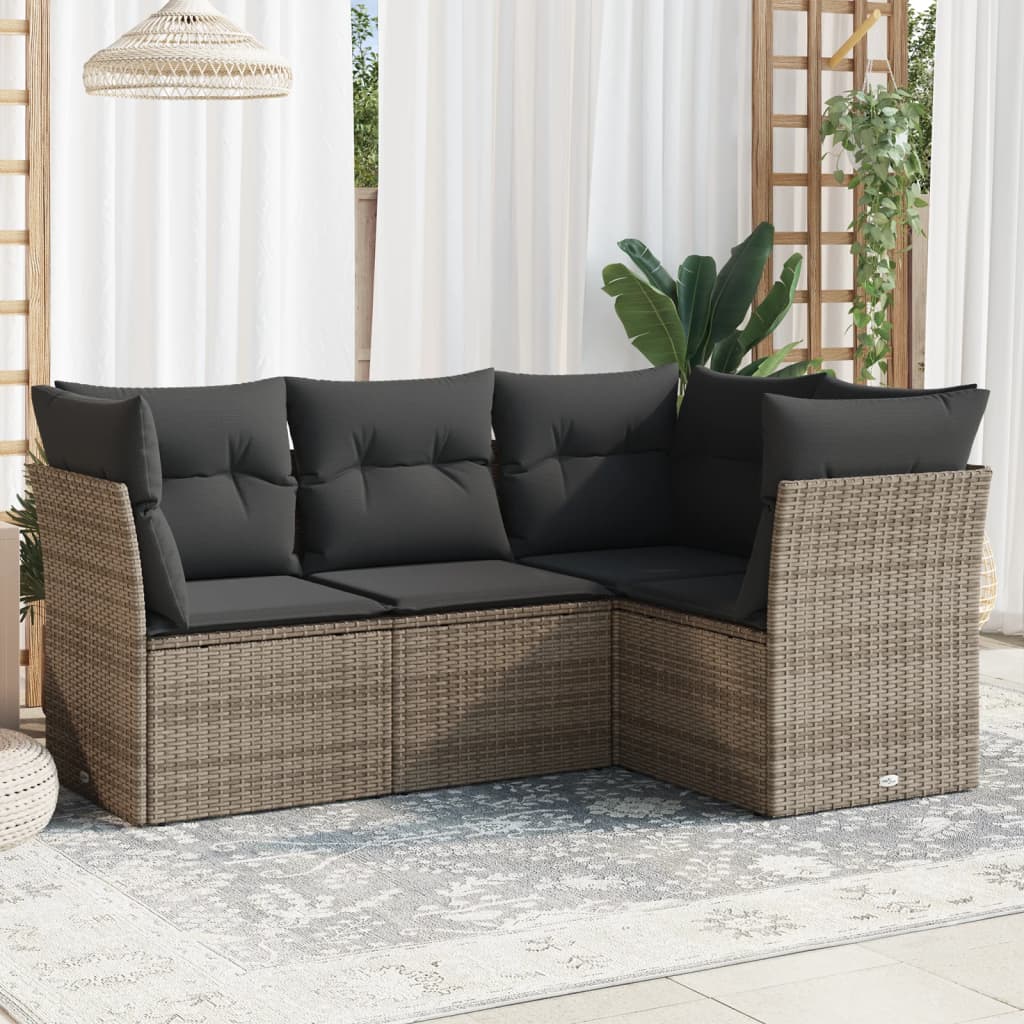 vidaXL 4-Piece Poly Rattan Lounge Set with Cushions Black