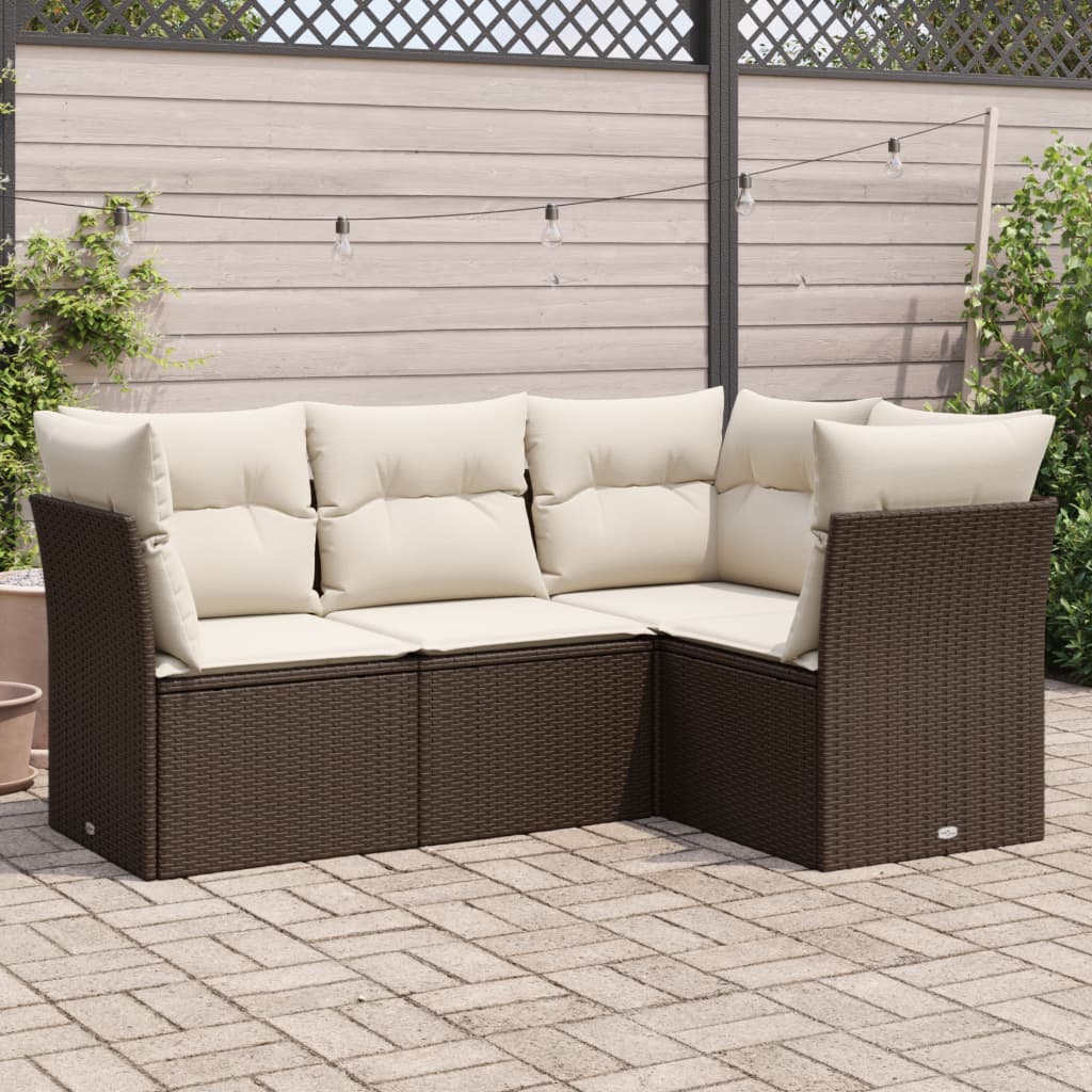 vidaXL 4-Piece Poly Rattan Lounge Set with Cushions Black