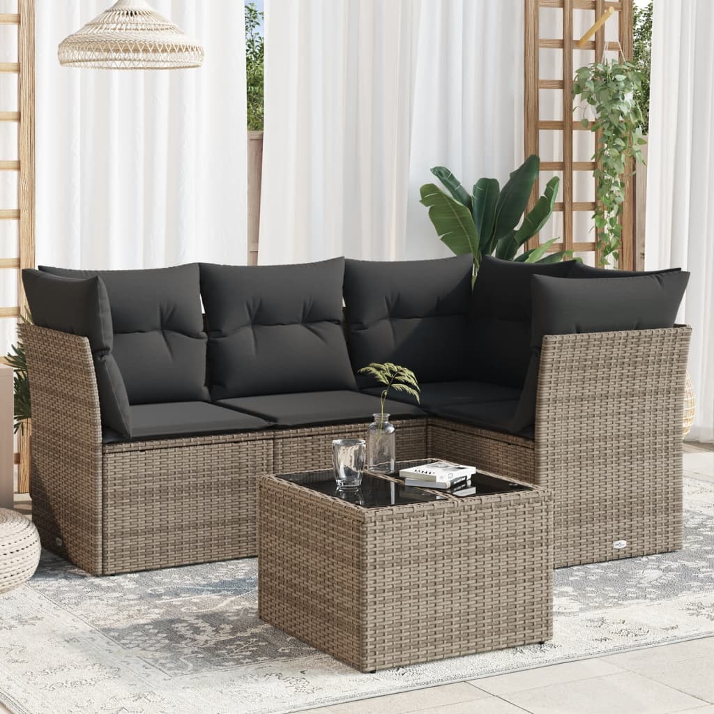 vidaXL 4-Piece Poly Rattan Lounge Set with Cushions Black