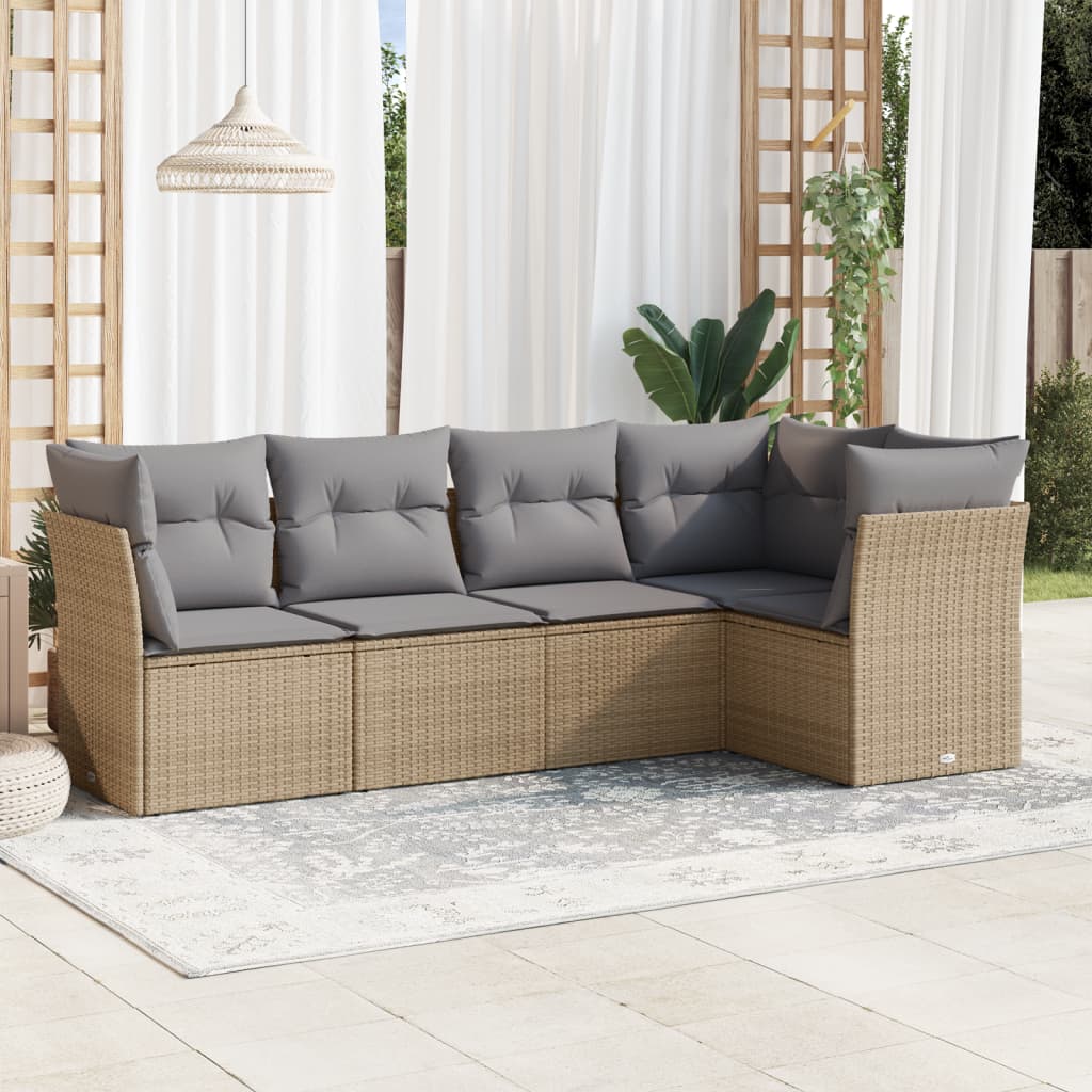 vidaXL 5-piece Lounge Set with Cushions Poly Rattan Black