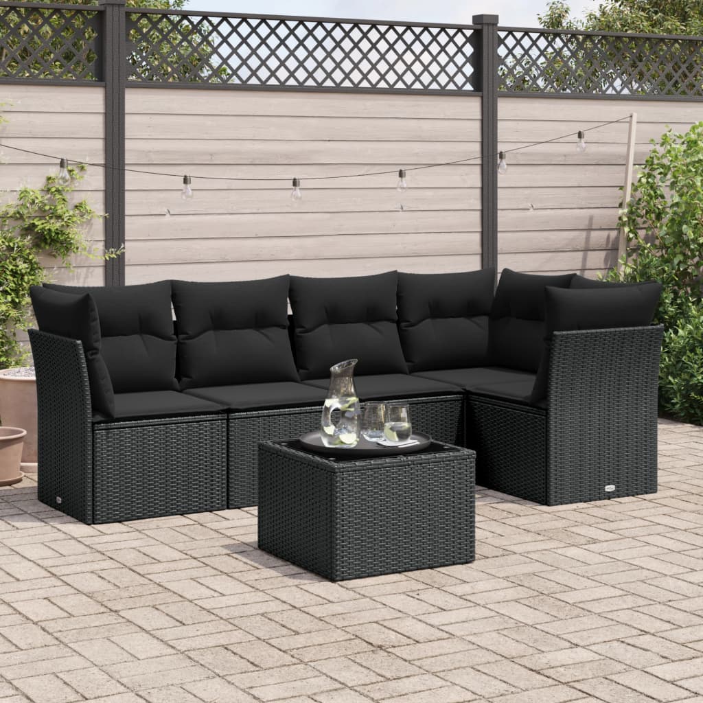 vidaXL 5-piece Lounge Set with Cushions Poly Rattan Black