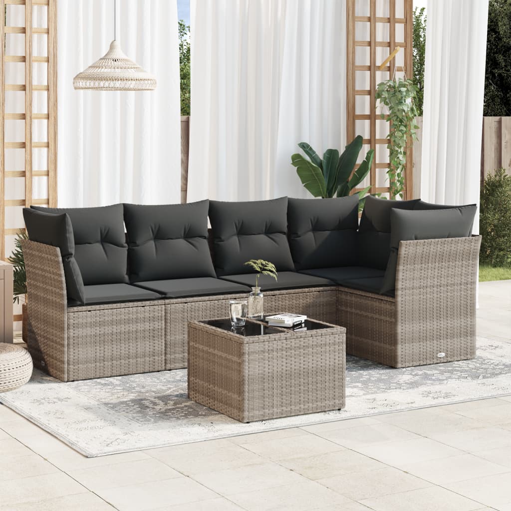 vidaXL 5-piece Lounge Set with Cushions Poly Rattan Black