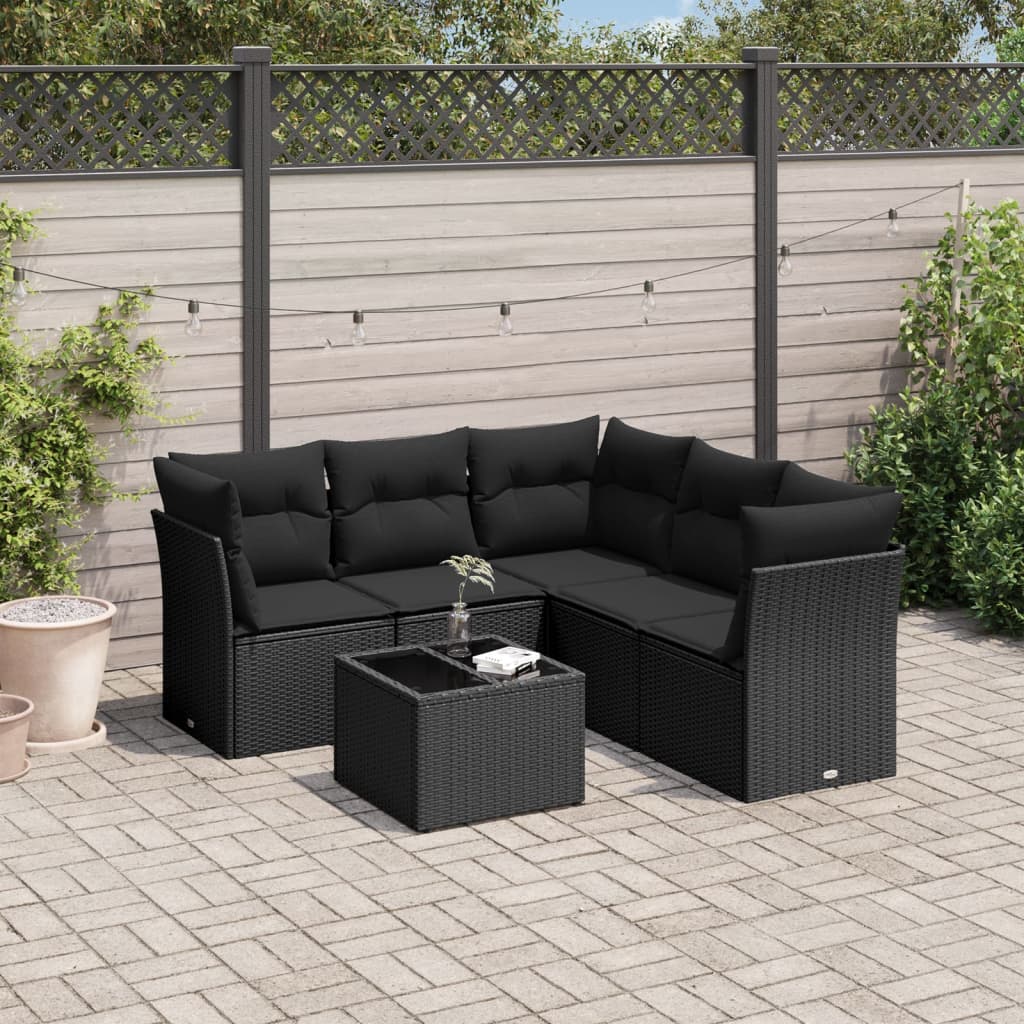 vidaXL 5-piece Lounge Set with Cushions Poly Rattan Black