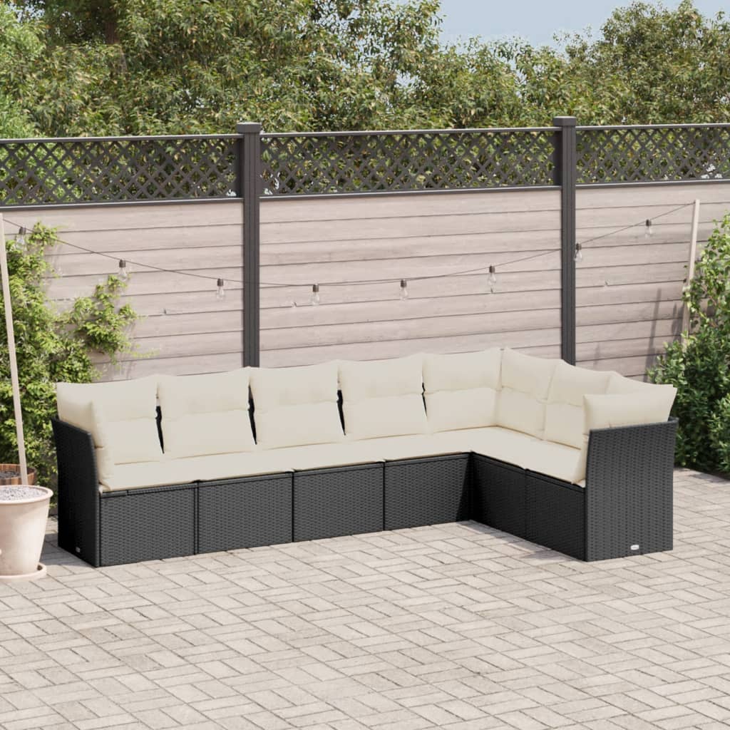 vidaXL 7-Piece Lounge Set with Cushions Poly Rattan Black