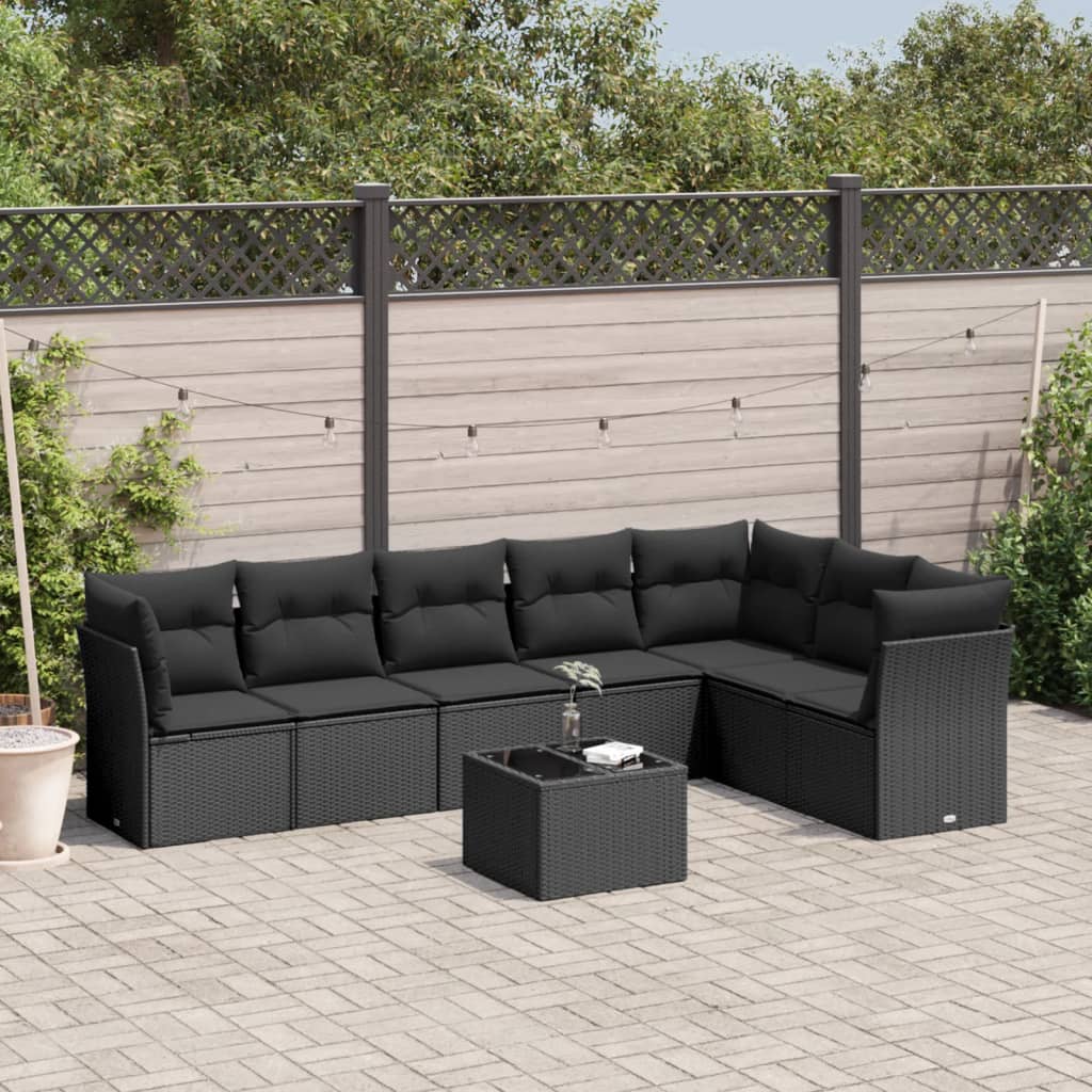 vidaXL 7-Piece Lounge Set with Cushions Poly Rattan Black