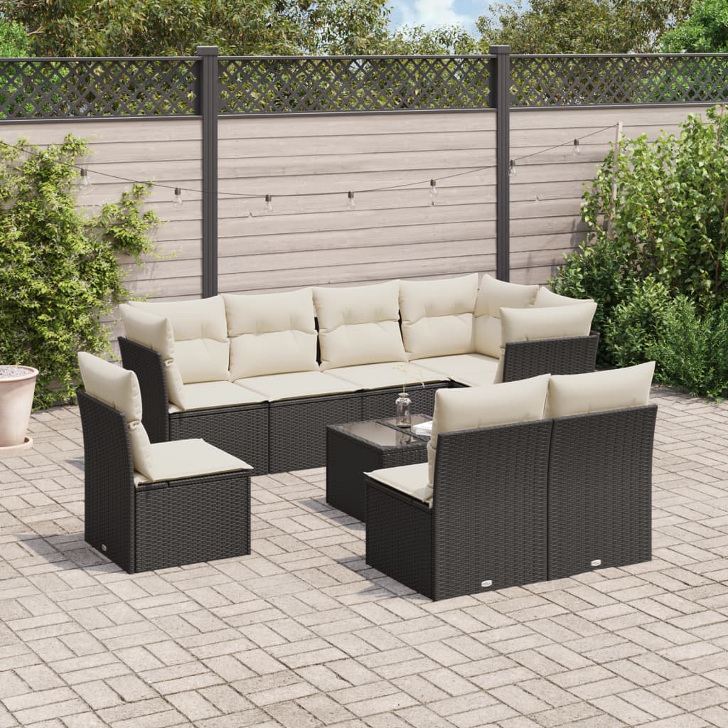 vidaXL 8-piece Lounge Set with Cushions Poly Rattan Black