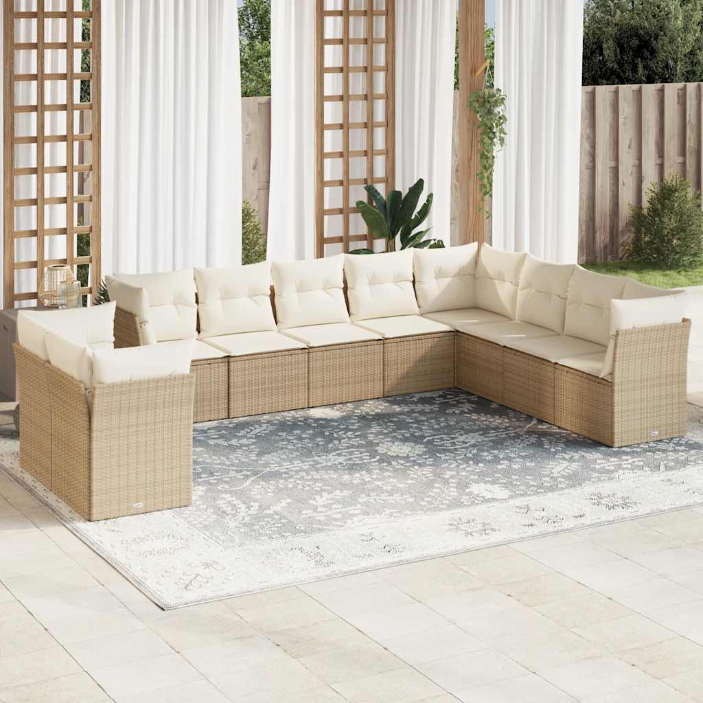 vidaXL 10-delige Loungeset met kussens poly rattan zwart