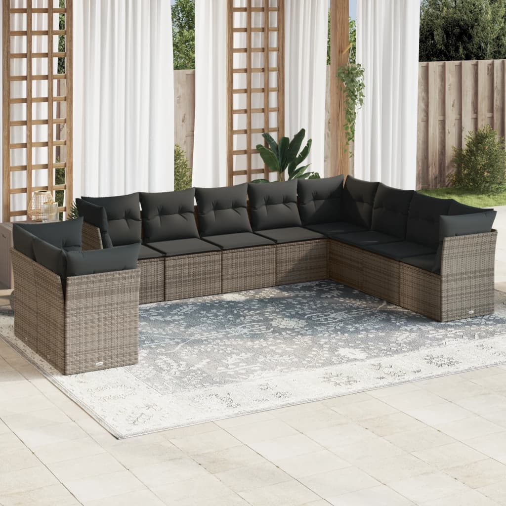 vidaXL 10-delige Loungeset met kussens poly rattan zwart