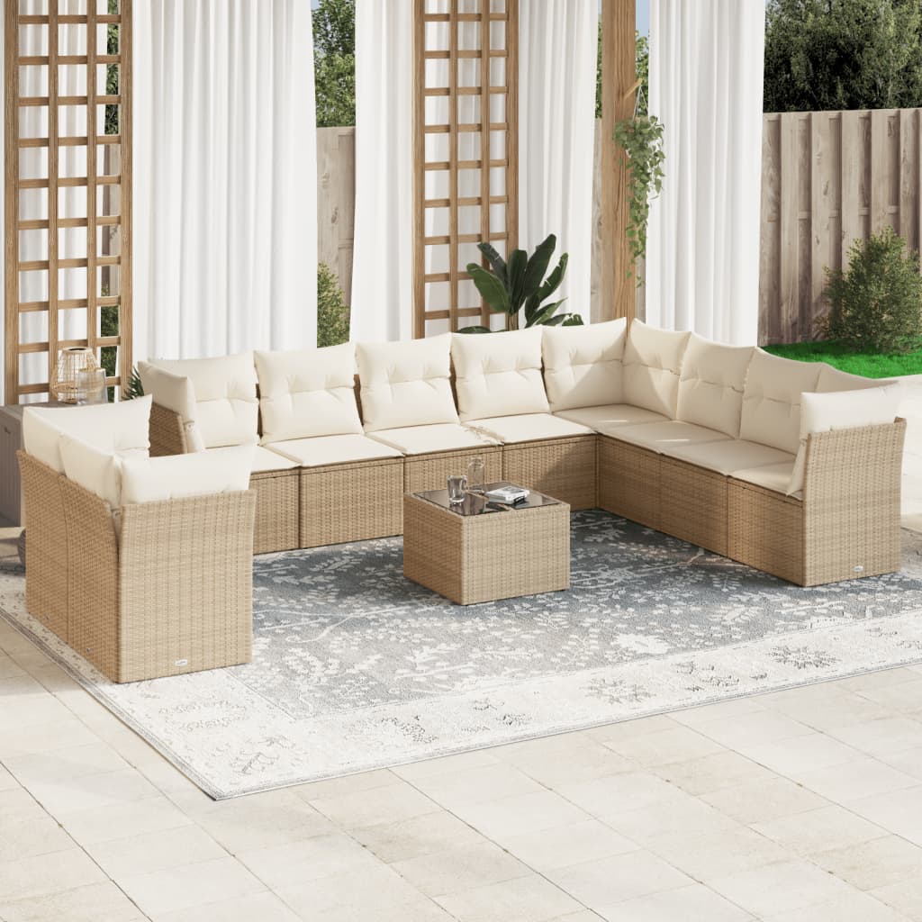 vidaXL 10-delige Loungeset met kussens poly rattan zwart