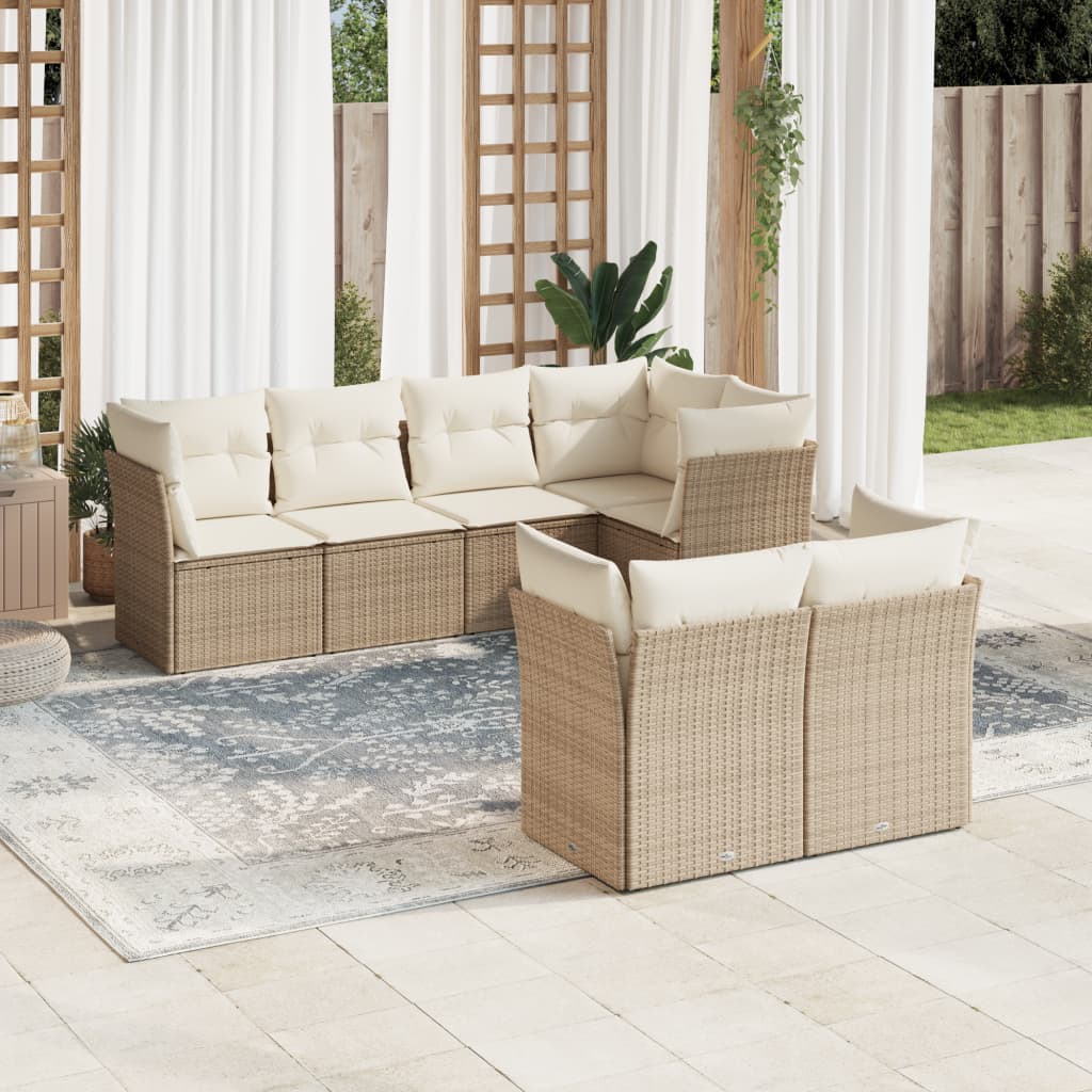 vidaXL 7-delige Loungeset met kussens poly rattan zwart