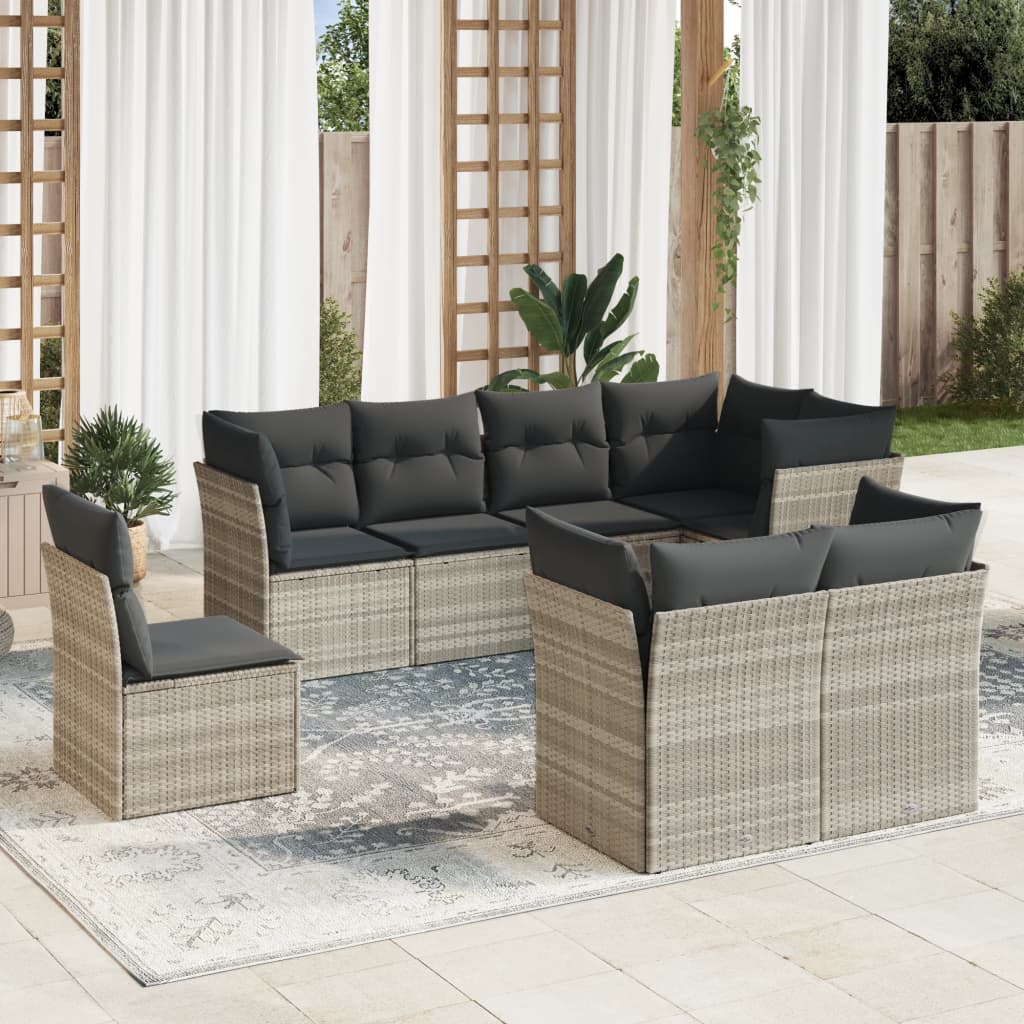 vidaXL 8-delige Loungeset met kussens poly rattan zwart