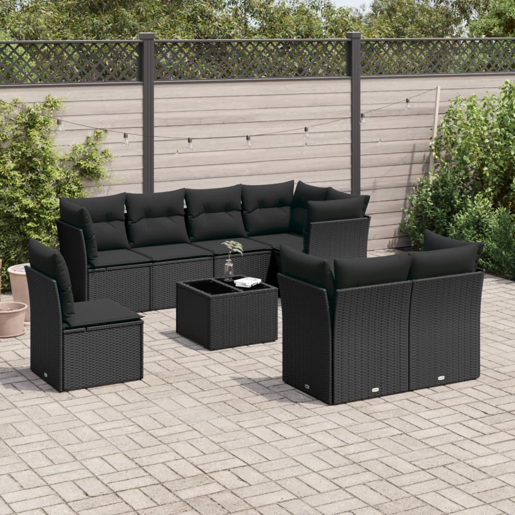vidaXL 8-delige Loungeset met kussens poly rattan zwart