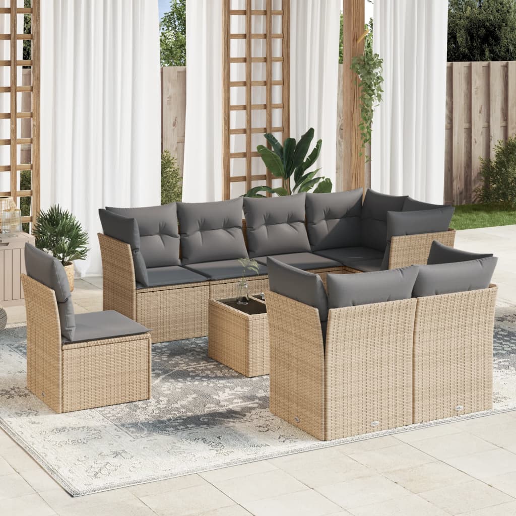vidaXL 8-delige Loungeset met kussens poly rattan zwart