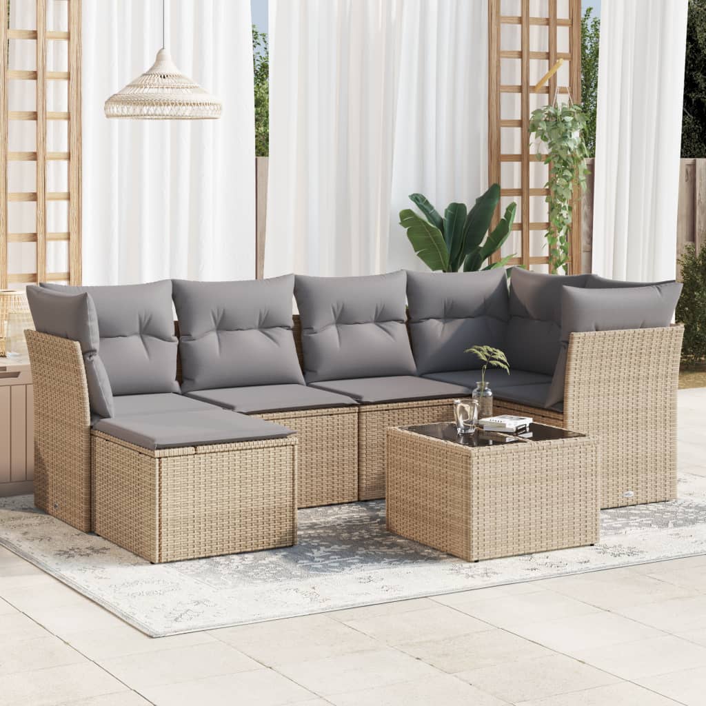 vidaXL 6-delige Loungeset met kussens poly rattan zwart
