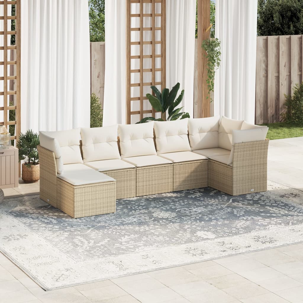 vidaXL 7-delige Loungeset met kussens poly rattan zwart