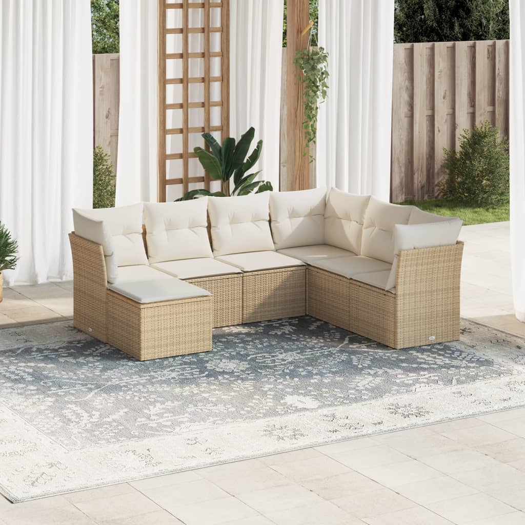 vidaXL 7-delige Loungeset met kussens poly rattan zwart