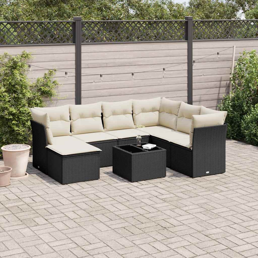 vidaXL 7-delige Loungeset met kussens poly rattan zwart