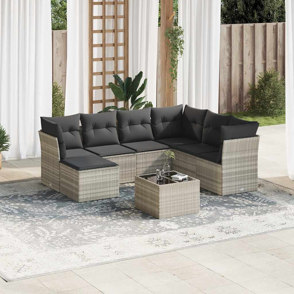 vidaXL 7-delige Loungeset met kussens poly rattan zwart