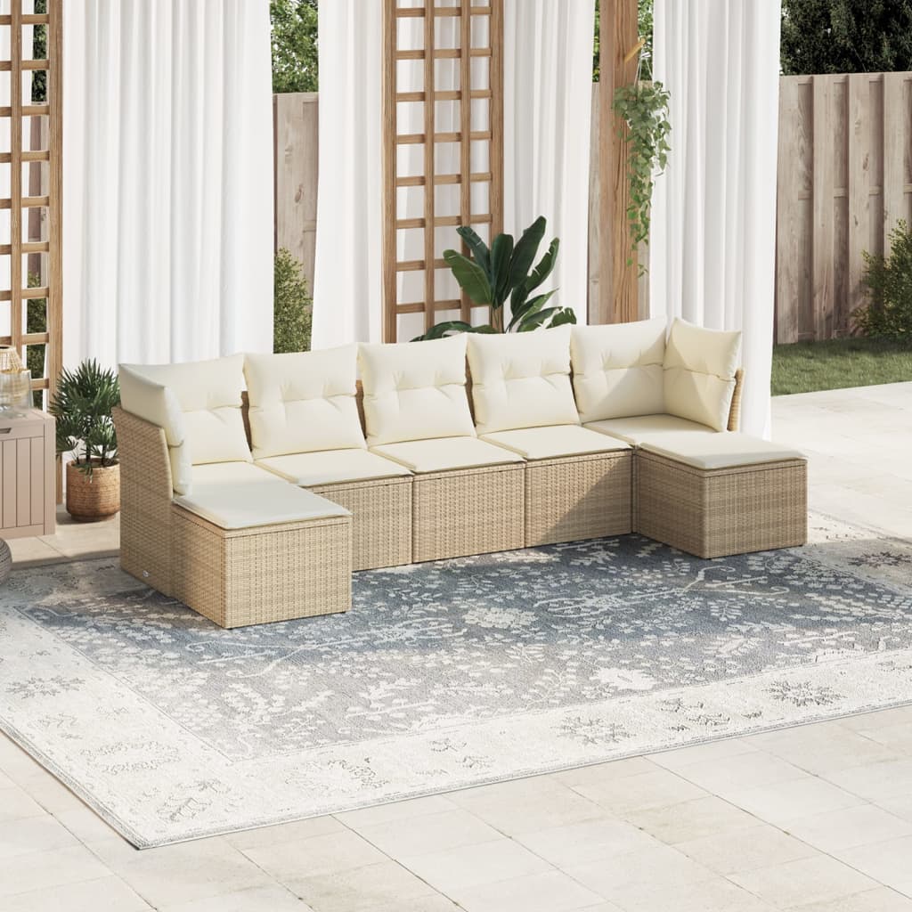 vidaXL 7-delige Loungeset met kussens poly rattan zwart