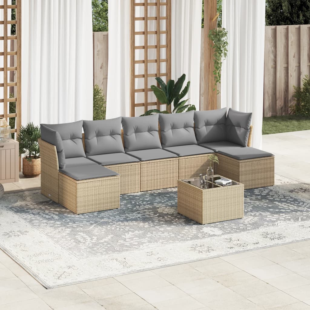 vidaXL 7-delige Loungeset met kussens poly rattan zwart