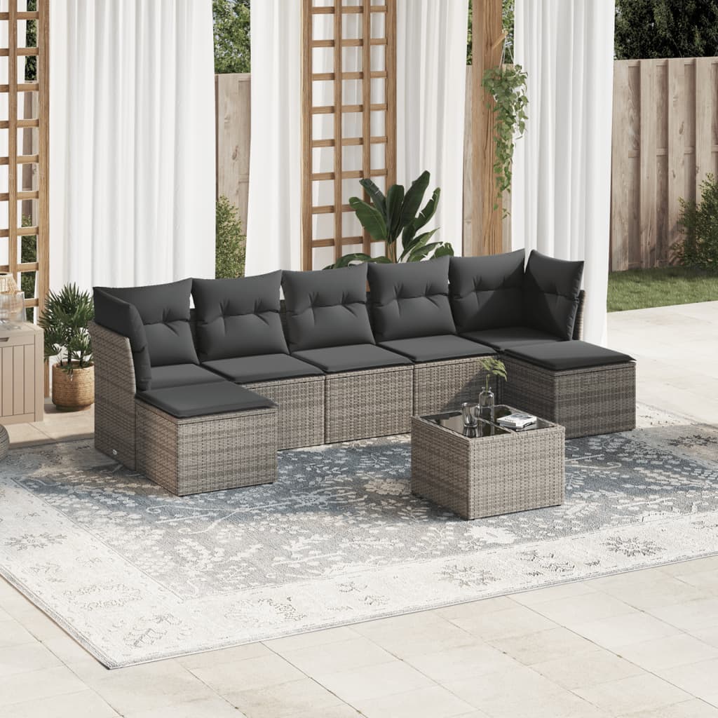 vidaXL 7-delige Loungeset met kussens poly rattan zwart