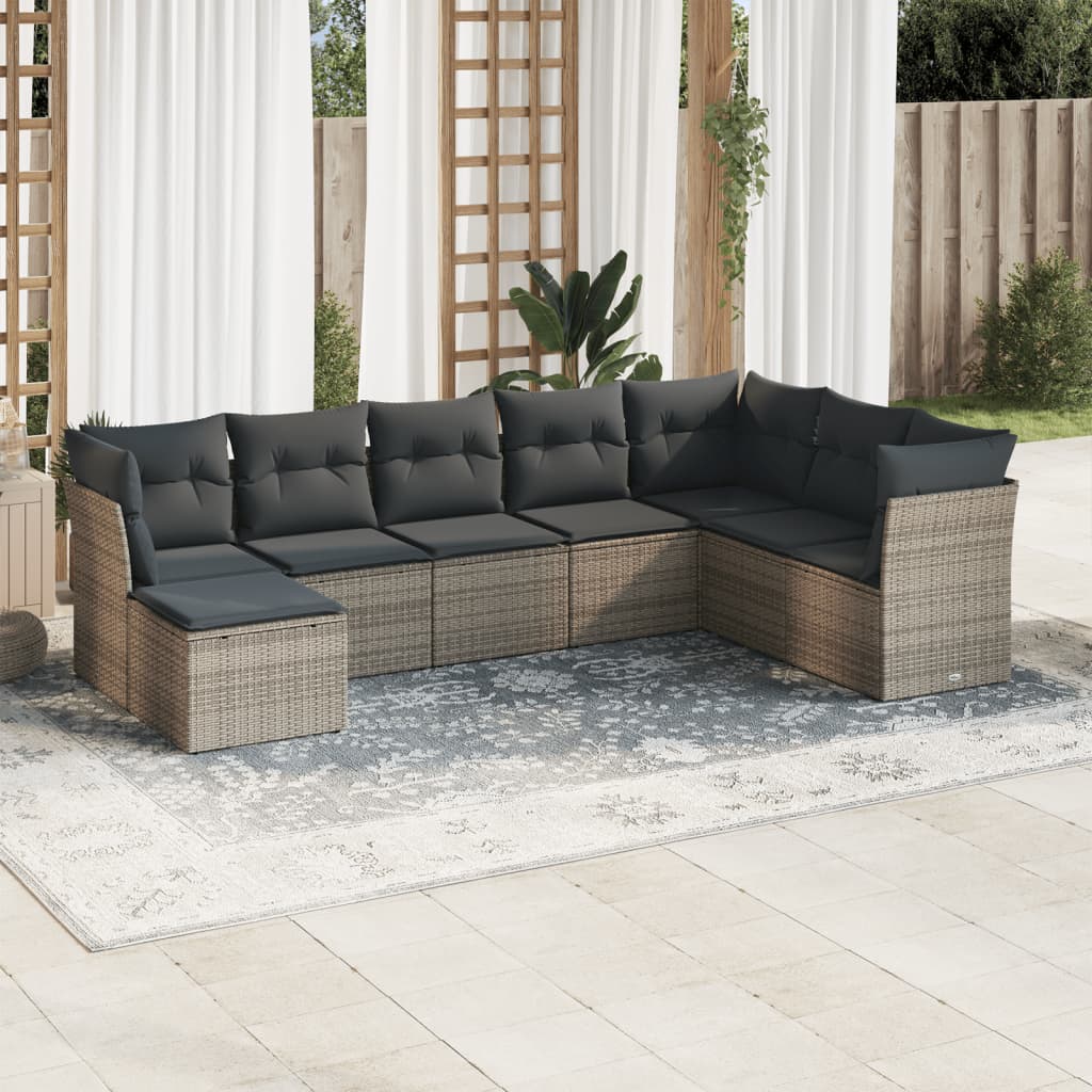 vidaXL 8-delige Loungeset met kussens poly rattan zwart