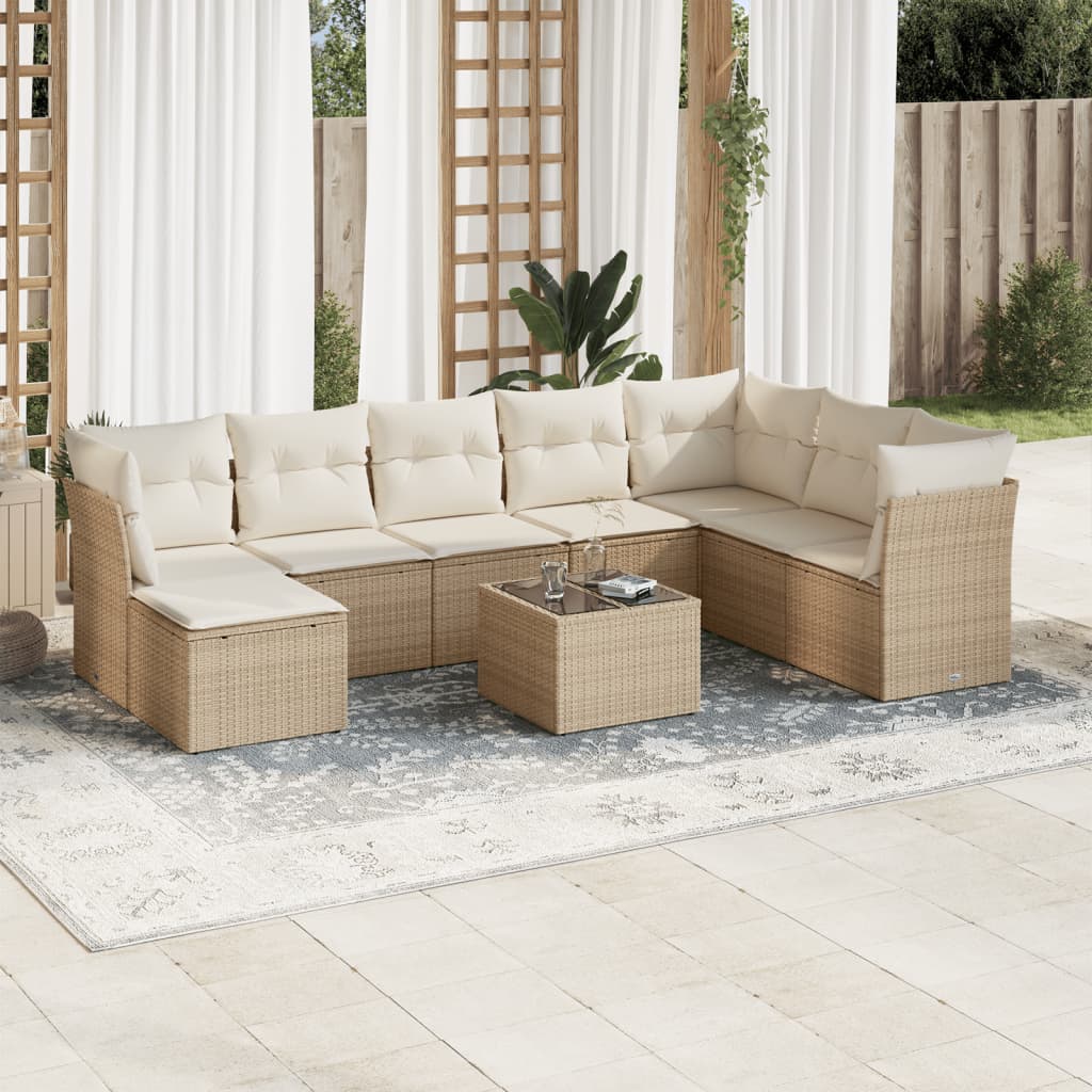 vidaXL 8-delige Loungeset met kussens poly rattan zwart