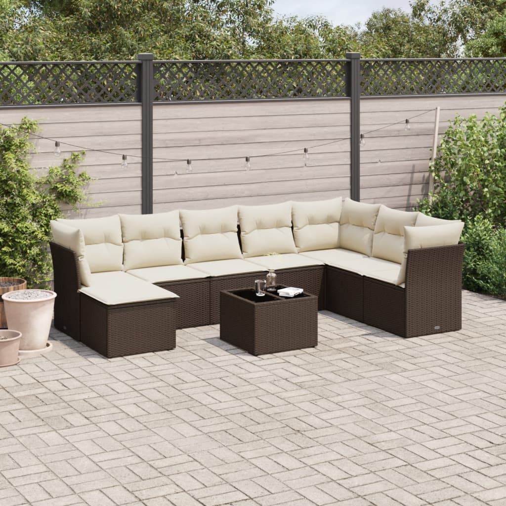 vidaXL 8-delige Loungeset met kussens poly rattan zwart