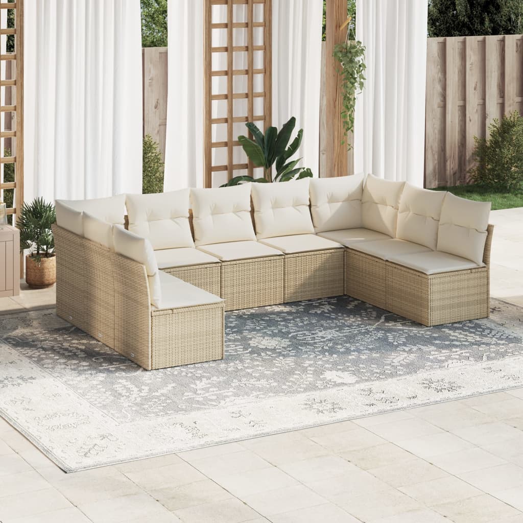 vidaXL 9-delige Loungeset met kussens poly rattan zwart