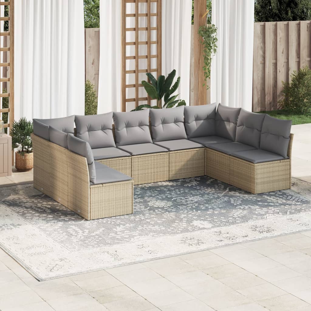 vidaXL 9-delige Loungeset met kussens poly rattan zwart