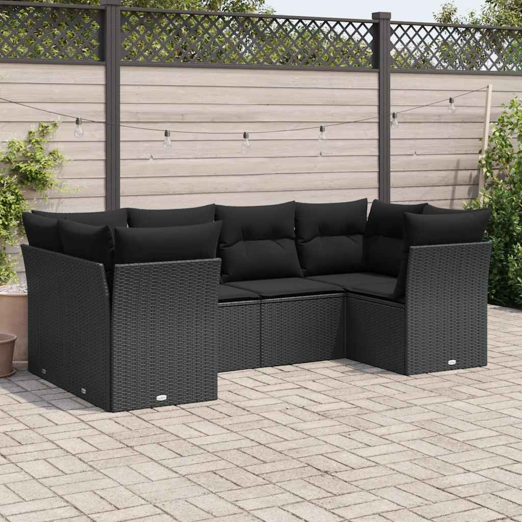 vidaXL 6-piece Lounge Set with cushions poly rattan black