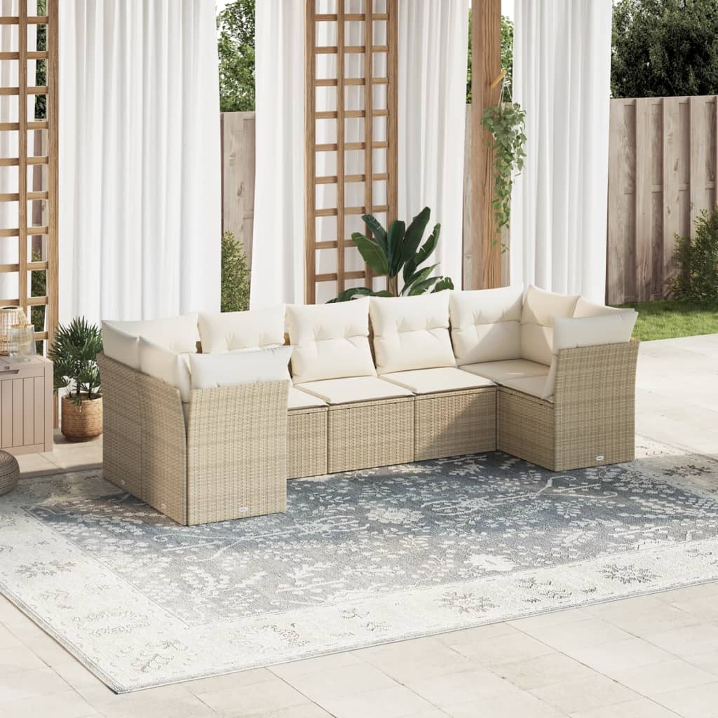 vidaXL 7-delige Loungeset met kussens poly rattan zwart