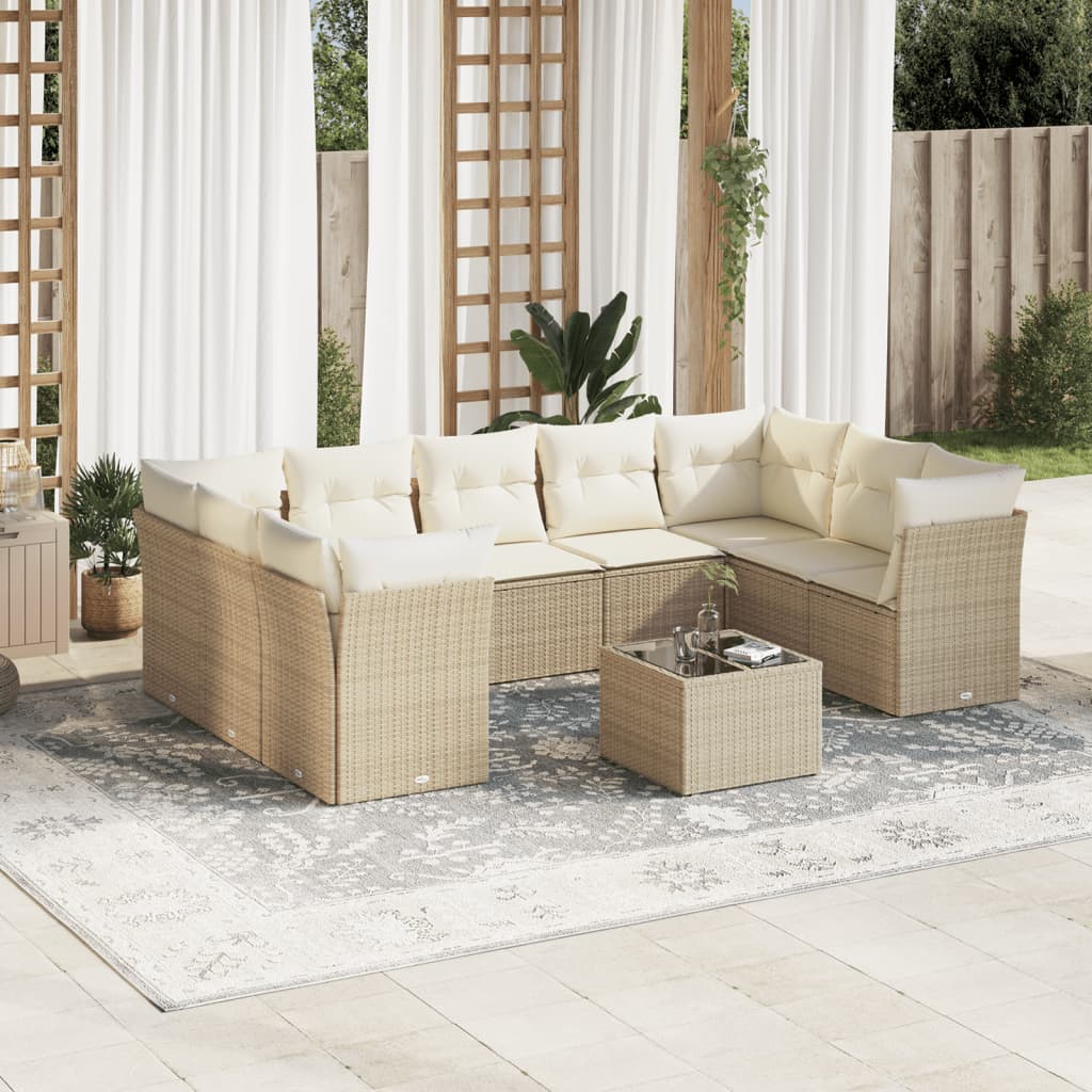 vidaXL 9-delige Loungeset met kussens poly rattan zwart