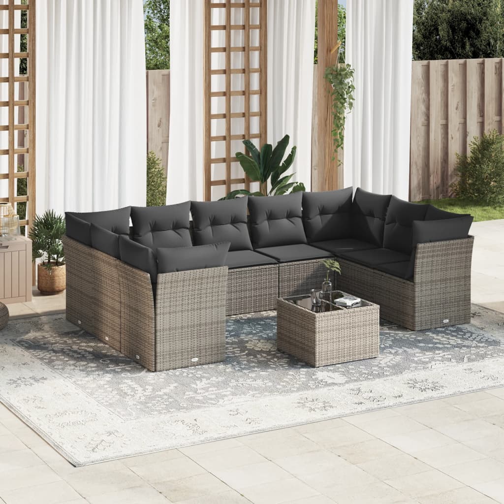 vidaXL 9-delige Loungeset met kussens poly rattan zwart
